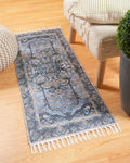 Plush Chenille Vintage Medallion Blue Runner