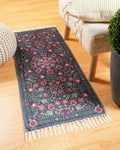 Plush Chenille Folk Floral Green Runner