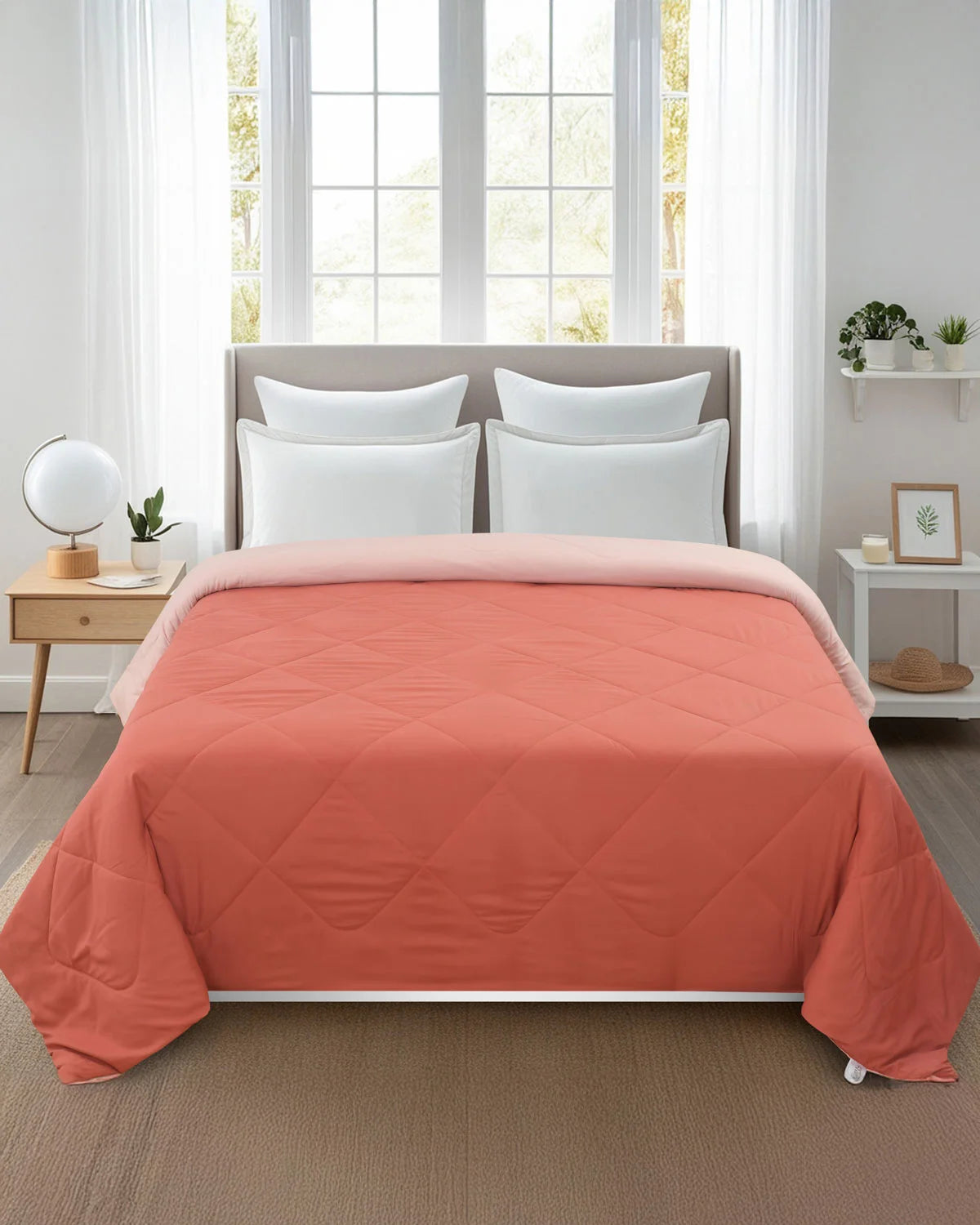 Amelia Reversible Comforter & AC Quilt |  Peach  | Diamond Design
