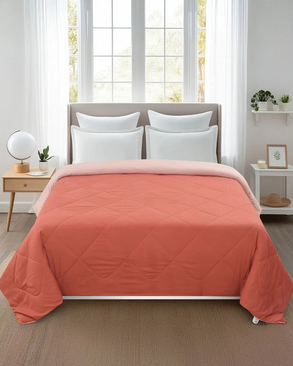 Amelia Reversible Comforter & AC Quilt |  Peach  | Diamond Design
