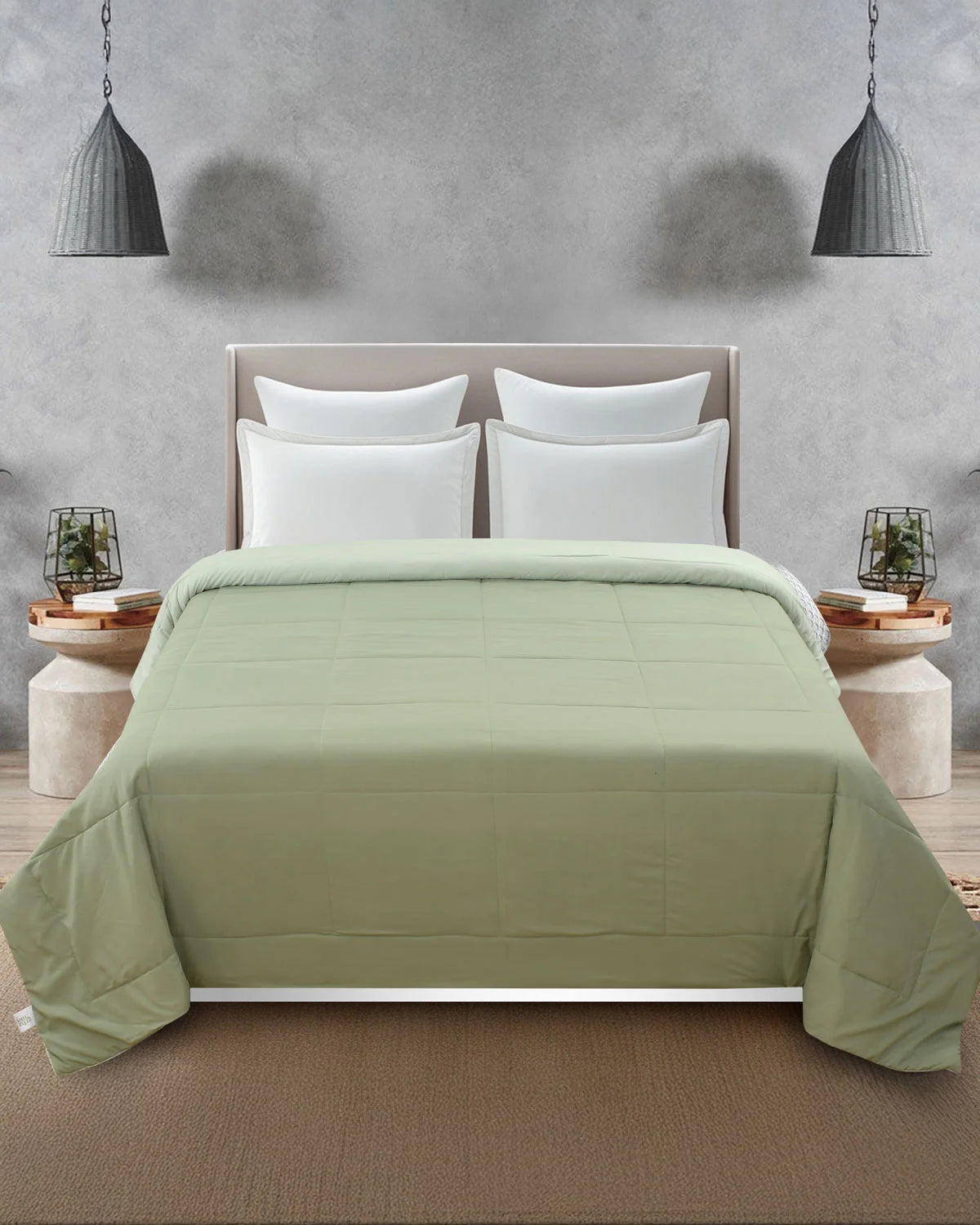 Amelia Reversible Comforter & AC Quilt | Olive Green & Sase Green | Box Design