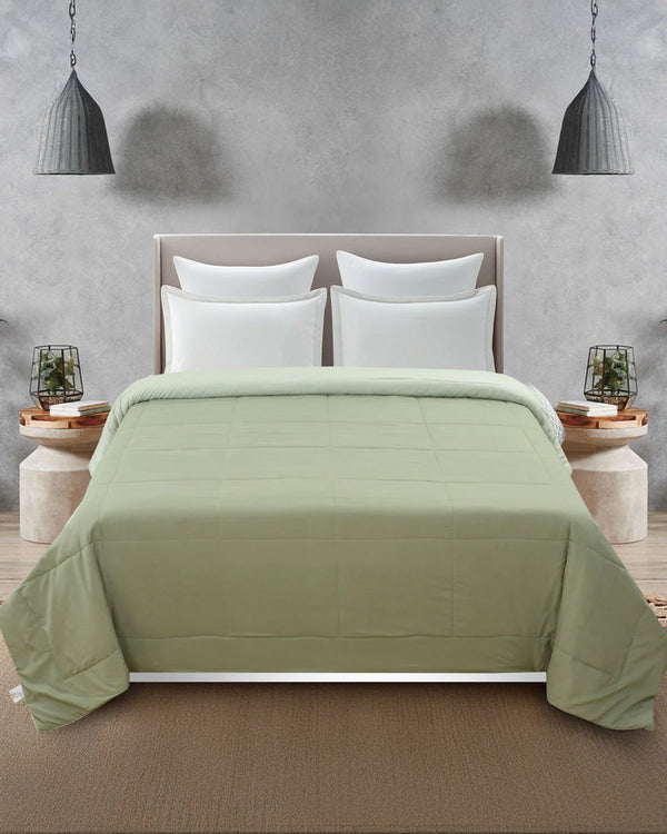 Amelia Reversible Comforter & AC Quilt | Olive Green & Sase Green | Box Design