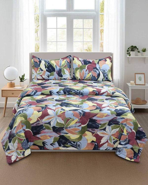 Comforter & Bedsheet Set | Floral Design | Pink & blue (With Free Matching Pillow Covers)