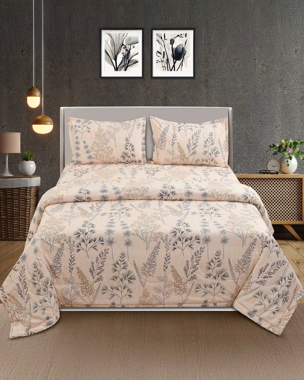 Comforter & Bedsheet Set | Floral Design | Peach (With Free Matching Pillow Covers)