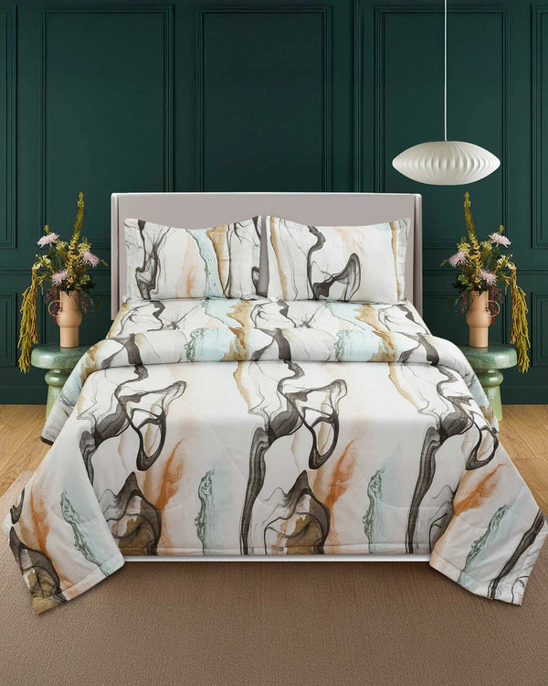Comforter & Bedsheet Set | Abstract Design | Beige & Grey (With Free Matching Pillow Covers)