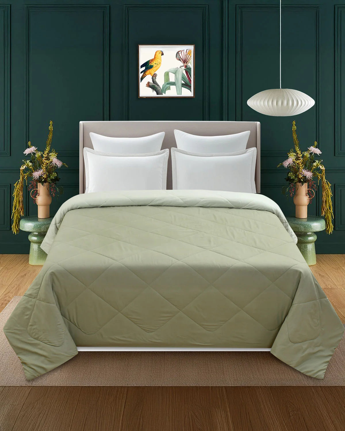 Amelia Reversible Comforter & AC Quilt | Olive Green | Diamond Design