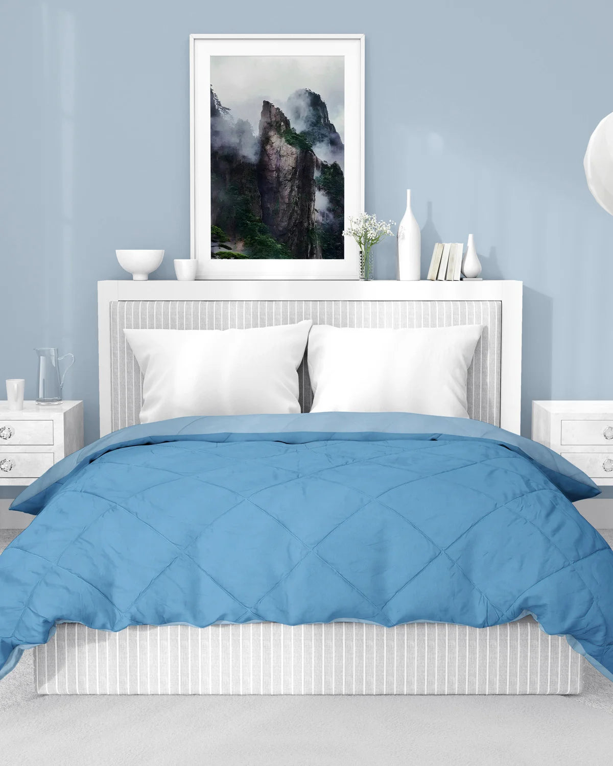 Amelia Reversible Comforter & AC Quilt |  Denim & Sky | Diamond Design