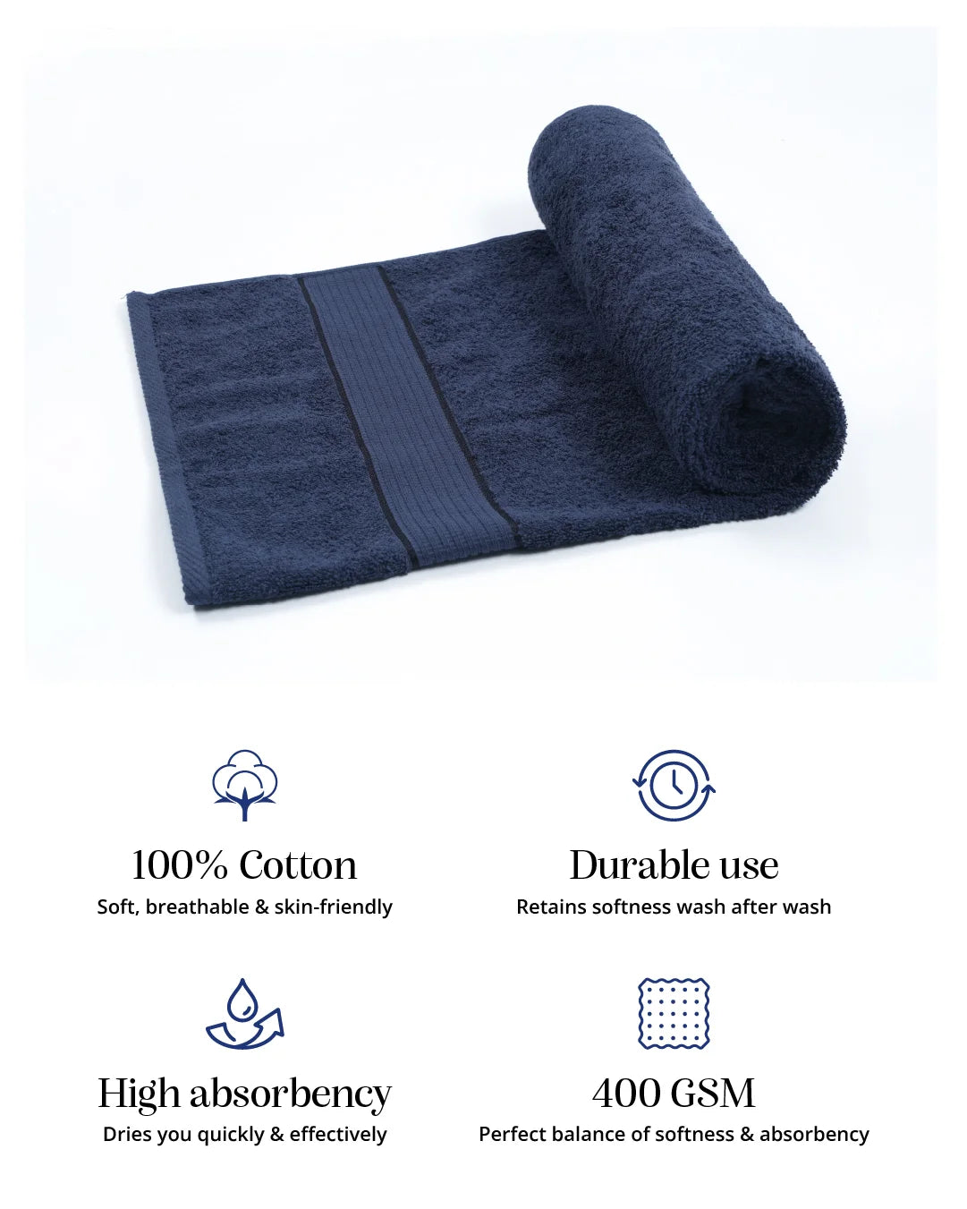 Set of 2 Sensation Bath Towel | Navy