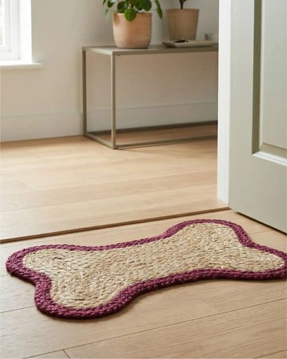Jute Bone Shape Pet Mat 30X50 Maroon