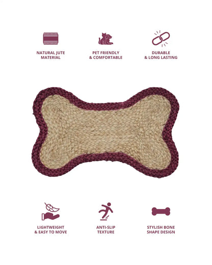 Jute Bone Shape Pet Mat 30X50 Maroon