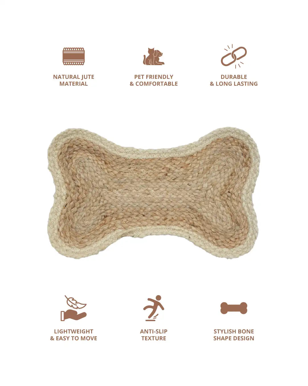 Jute Bone Shape Pet Mat 30X50 Off White for Pets