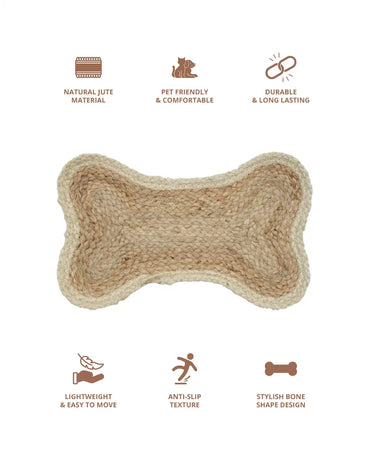 Jute Bone Shape Pet Mat 30X50 Off White for Pets