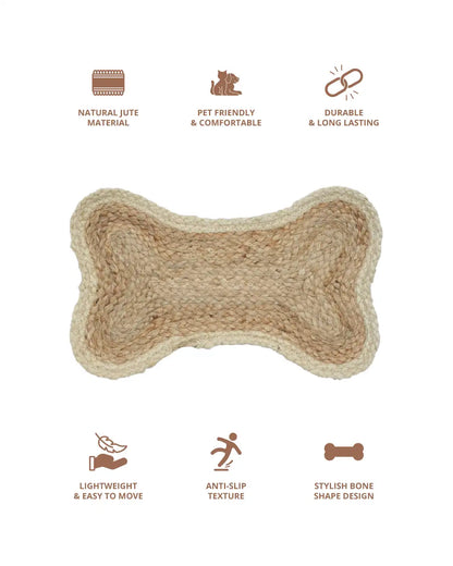 Jute Bone Shape Pet Mat 30X50 Off White for Pets