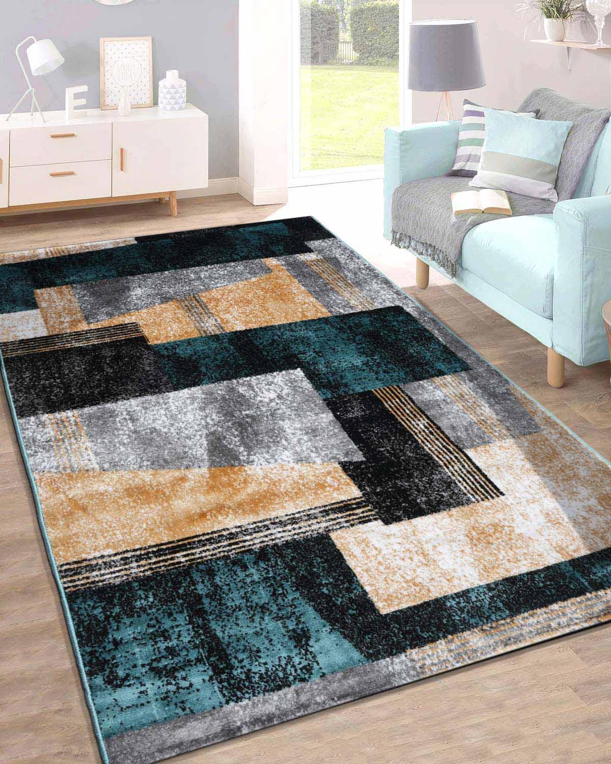 Vienna Carpet | Modern Teal Blue and Yellow