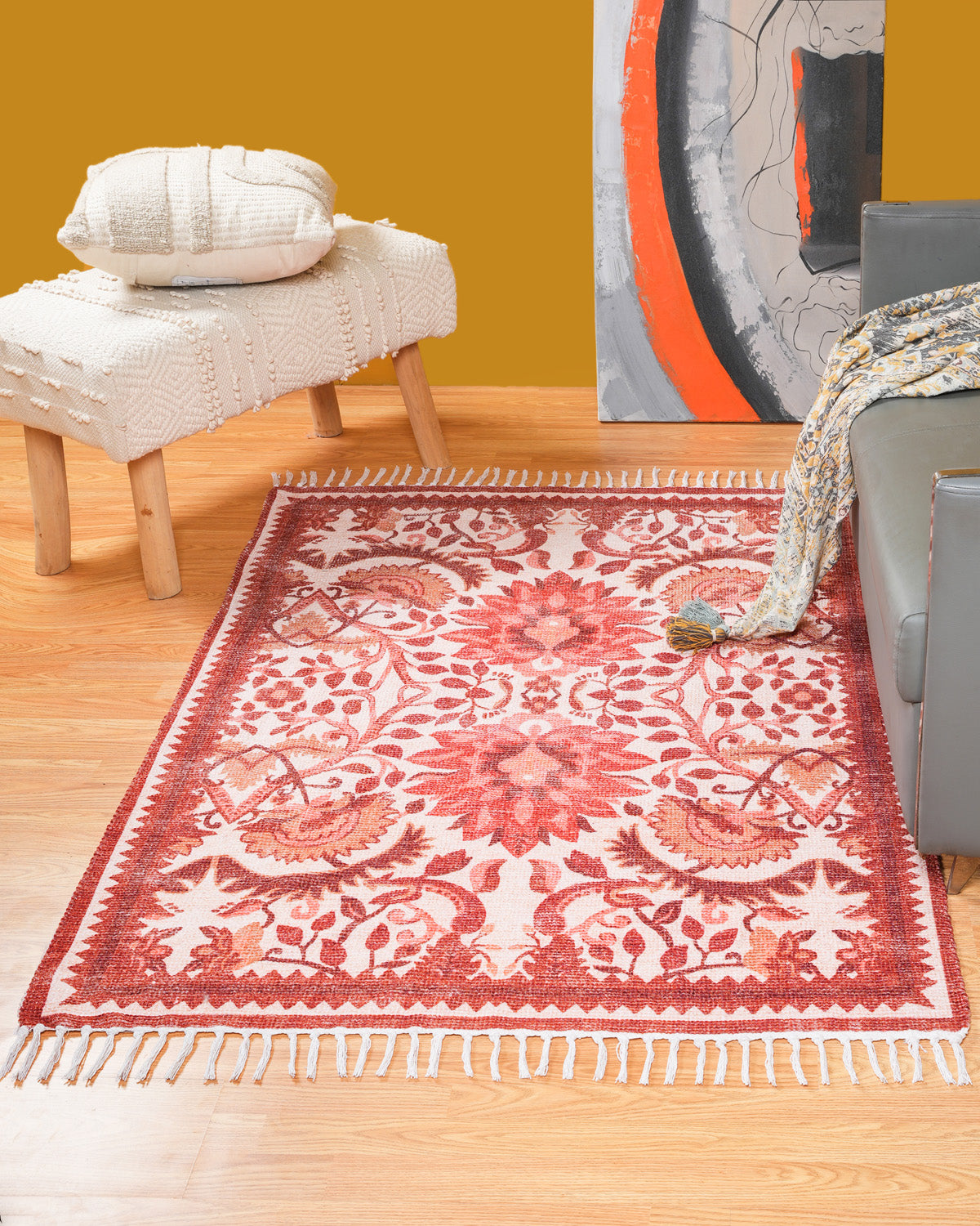 Plush Chenille Rug | Rust & Ivory