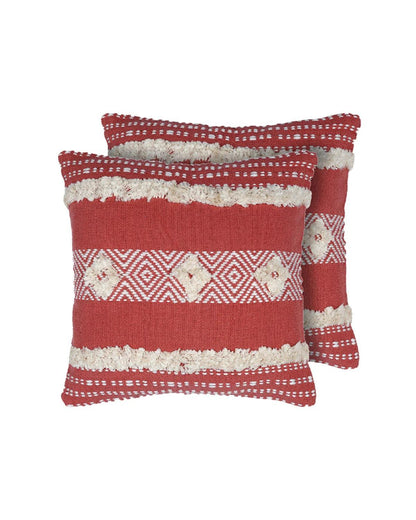 18X18 inch Candy Red tufted cotton cushion covers | Set of 2