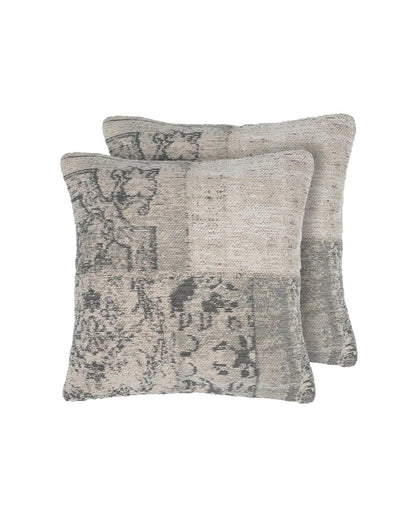 18X18 inch Steel Green Jacquard cotton cushion covers | Set of 2
