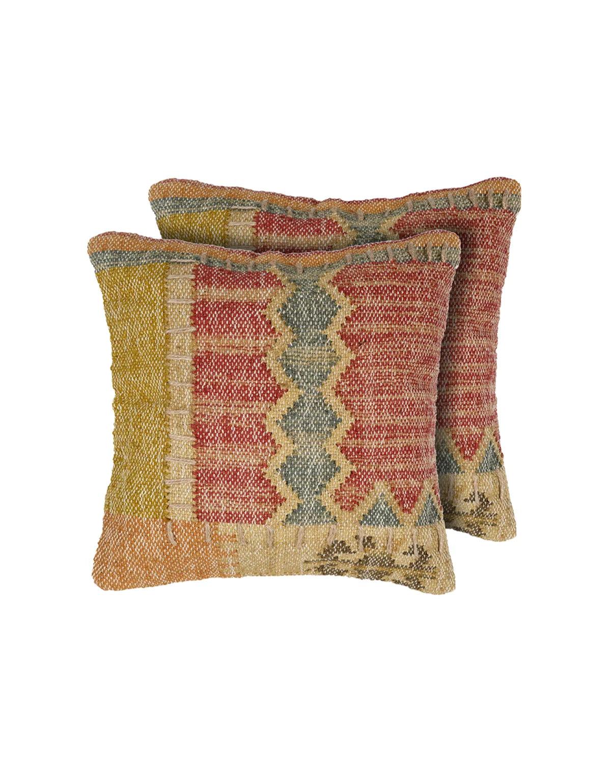 18X18 inch Mustard Red Jute cushion covers | Set of 2