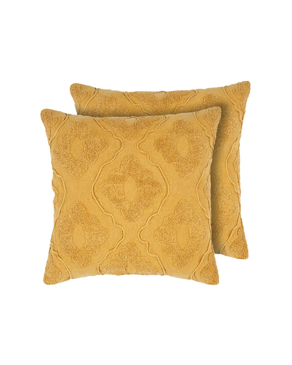 18X18 inch Yellow tufted cotton cushion covers | Set of 2