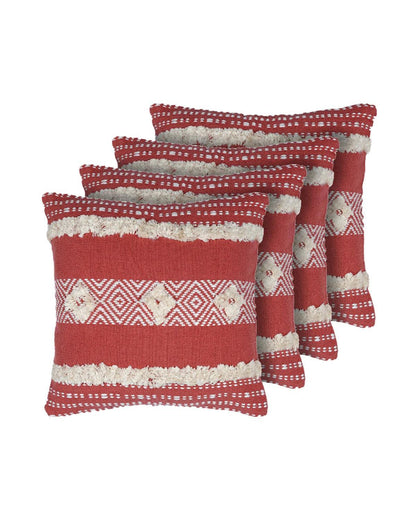 18X18 inch Candy Red tufted cotton cushion covers | Set of 2