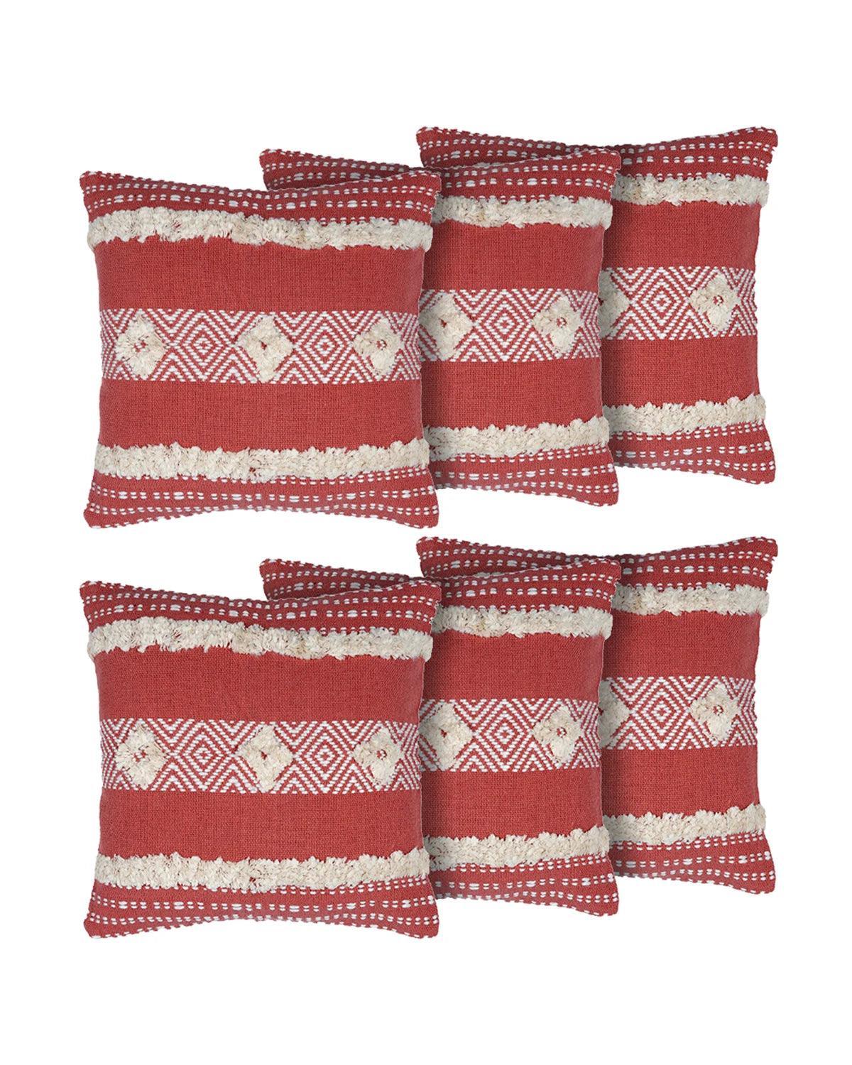 18X18 inch Candy Red tufted cotton cushion covers | Set of 2