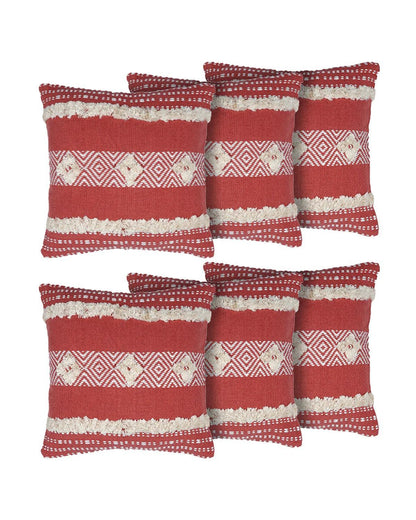 18X18 inch Candy Red tufted cotton cushion covers | Set of 2