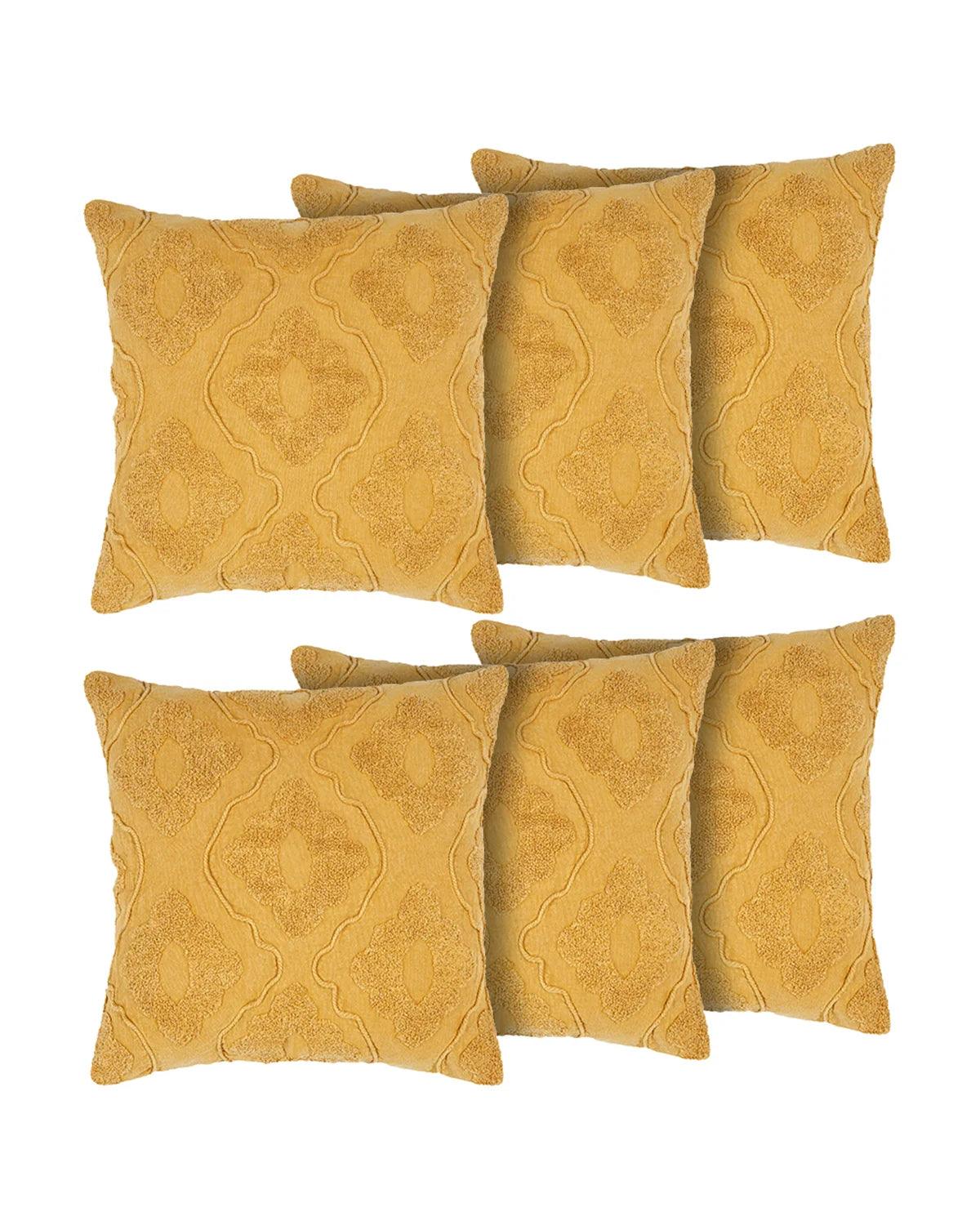 18X18 inch Yellow tufted cotton cushion covers | Set of 2