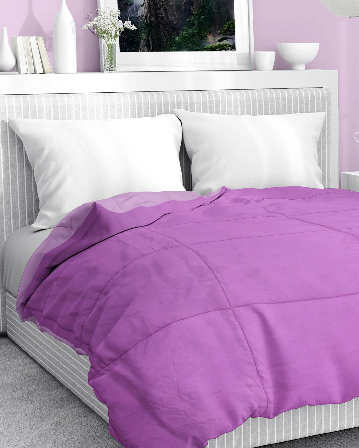Amelia Reversible Comforter & AC Quilt |  Plum & Lilac | Box Design