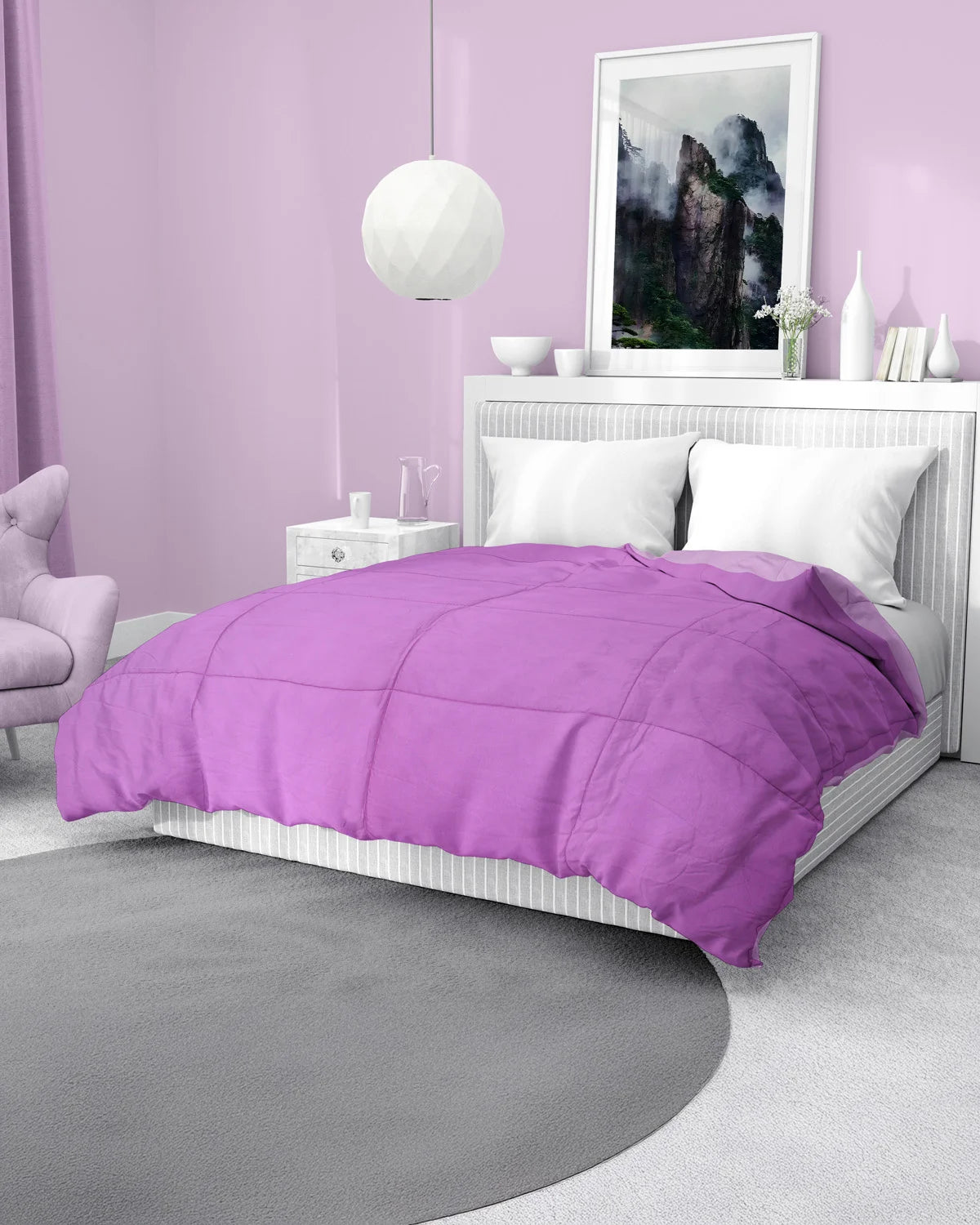 Amelia Reversible Comforter & AC Quilt |  Plum & Lilac | Box Design