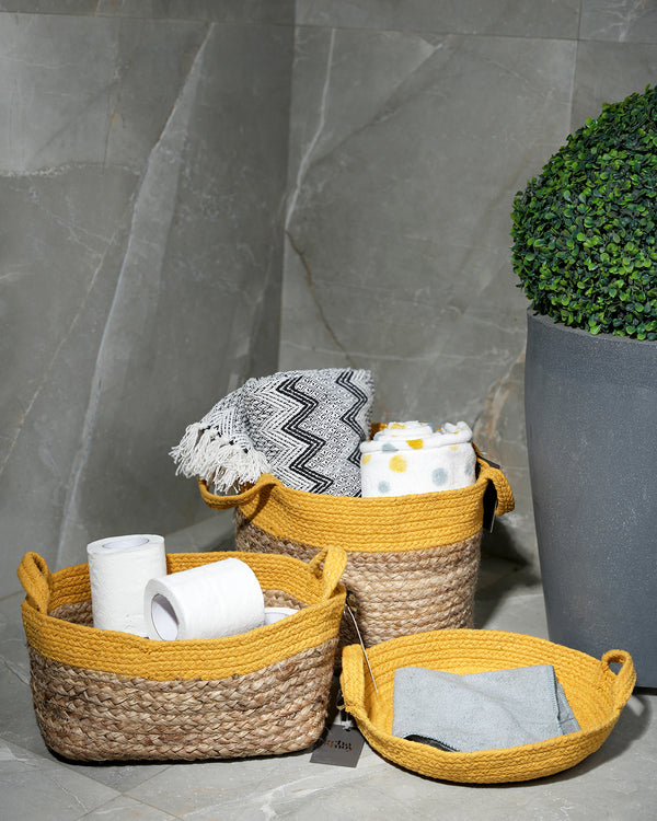 Grhamoy Machine Made Lottie Jute Cotton Baskets Set (X 3)