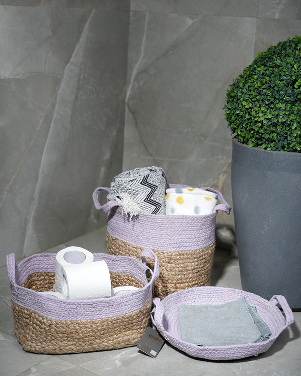 Grhamoy Machine Made Blush Jute Cotton Baskets Set (X 3)