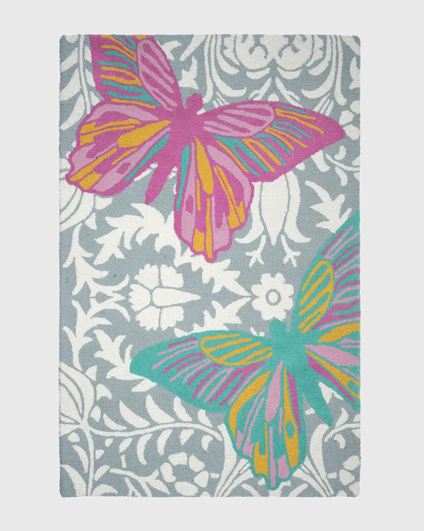 Grhamoy Chico Kids Carpet with Hand Tufted Butterflies in Grey background