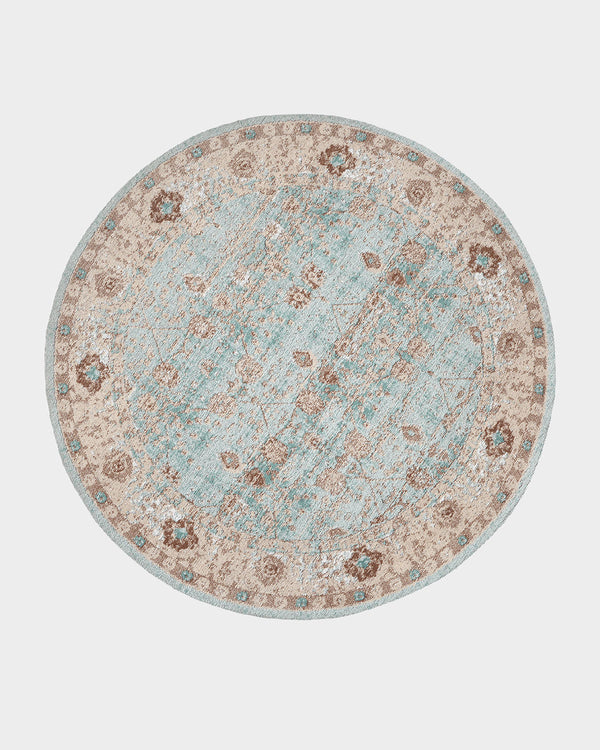 Jacquard Woven Cotton Chenille Round Rug - Blue and Pink