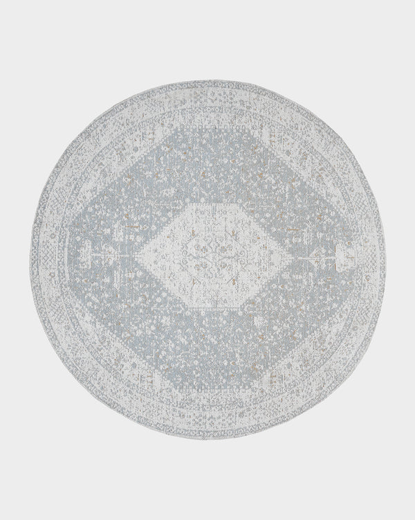 Jacquard Woven Cotton Chenille Round Rug - Grey