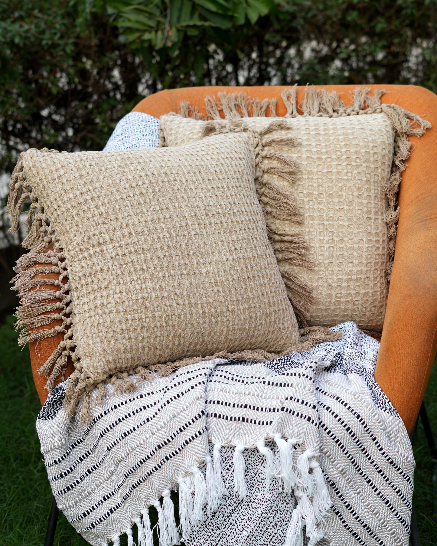 18X18 inch Brown Waffle cotton cushion covers | Set of 2