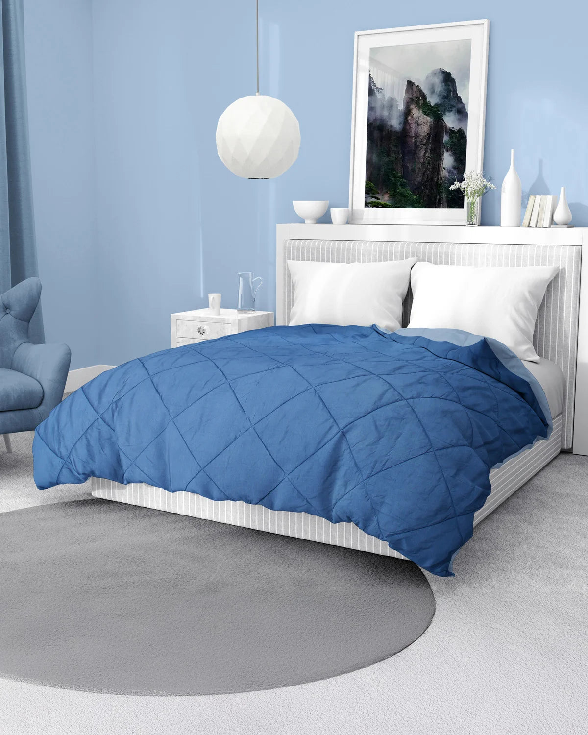 Amelia Reversible Comforter & AC Quilt |  Sea & Rain | Diamond Design