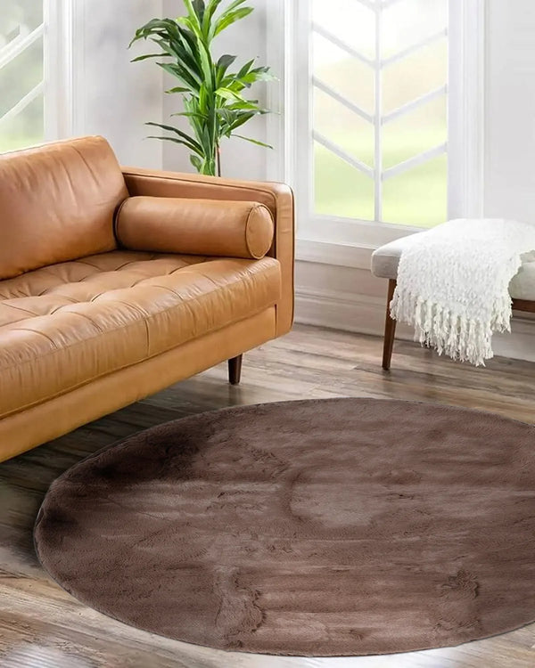 Brown Round Furry Rug