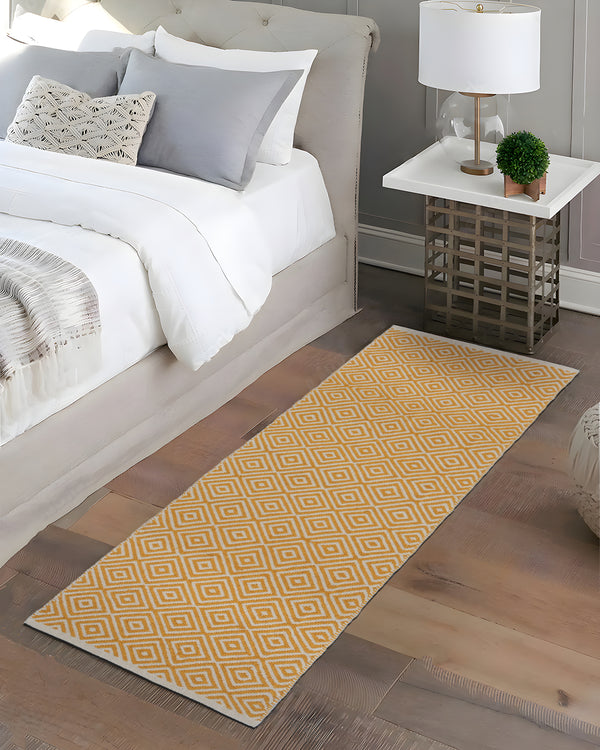 cotton rectangle bed-side and kitchen room runner Orange diamond