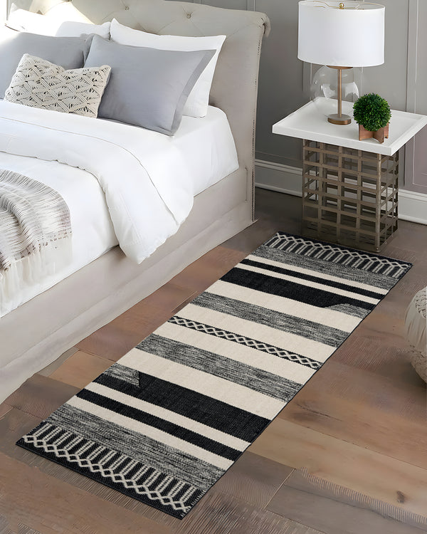 cotton rectangle bed-side and kitchen room runner Black diamond