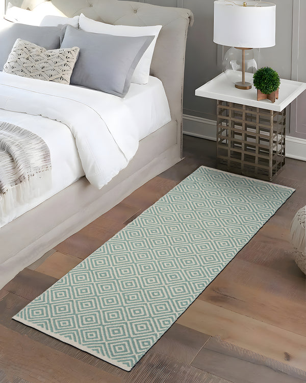 cotton rectangle bed-side and kitchen room runner Green diamond