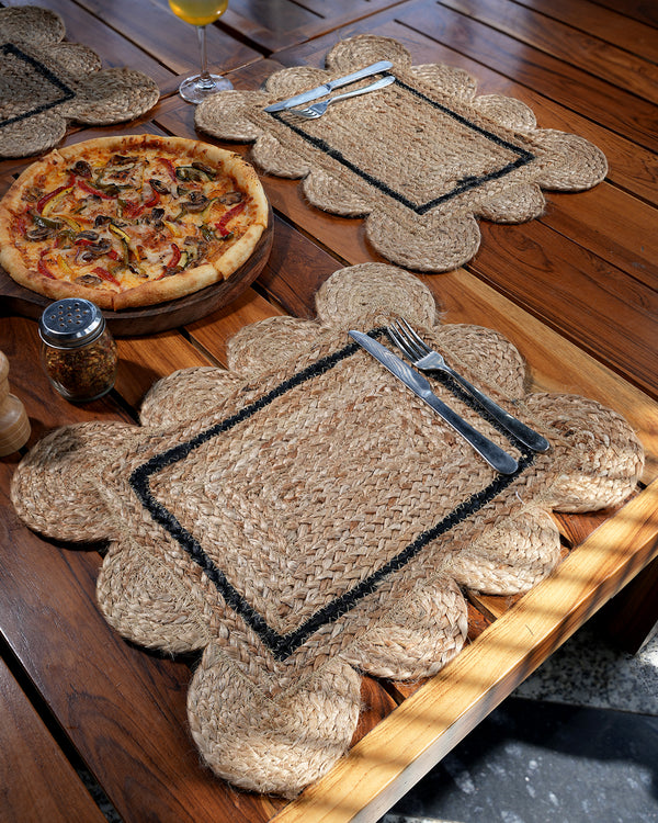 jute-table-placemat-Rectangle- Black and-natural