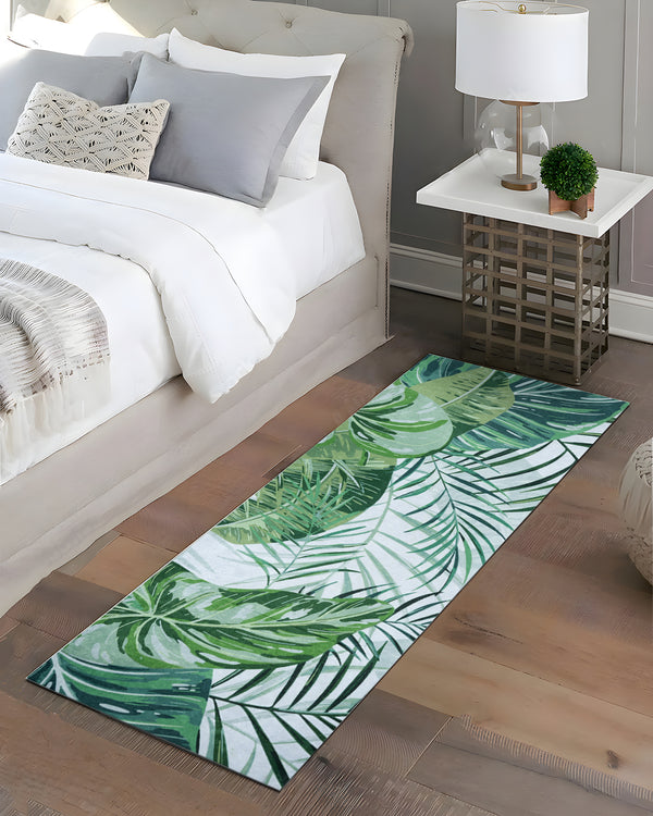 Digital Printed Polyester Rectangle Bed-side Runner Green