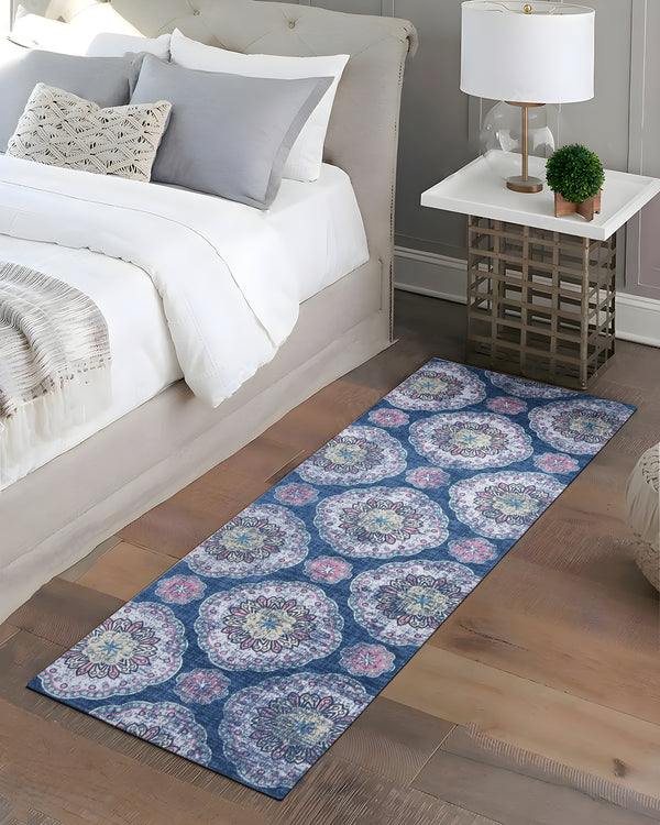 Digital Printed Polyester Rectangle Bed-side Runner Blue