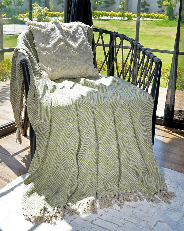 Light Green Striped Cotton Throw