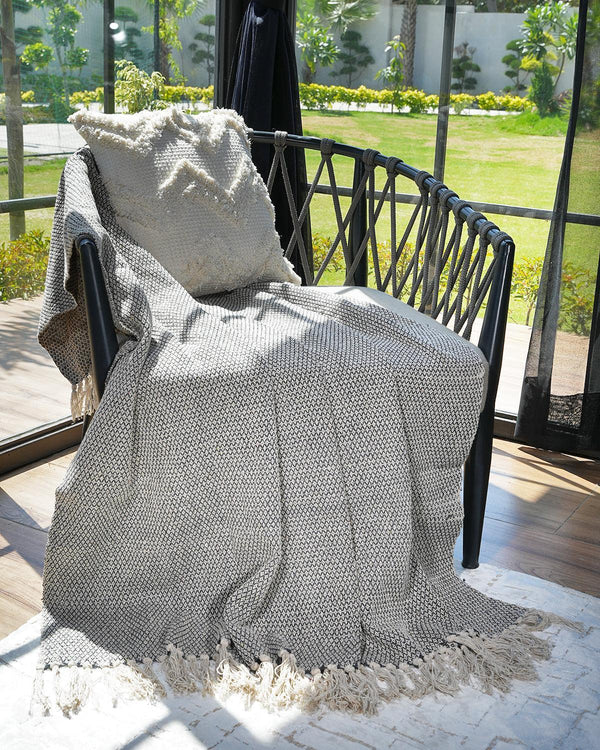 Grey Striped Cotton Throw