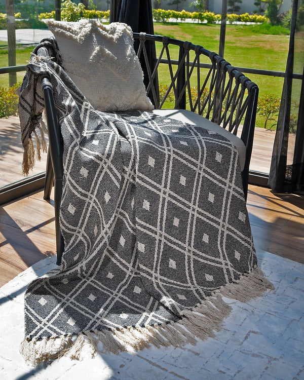 Grey Knitted Cotton Throw