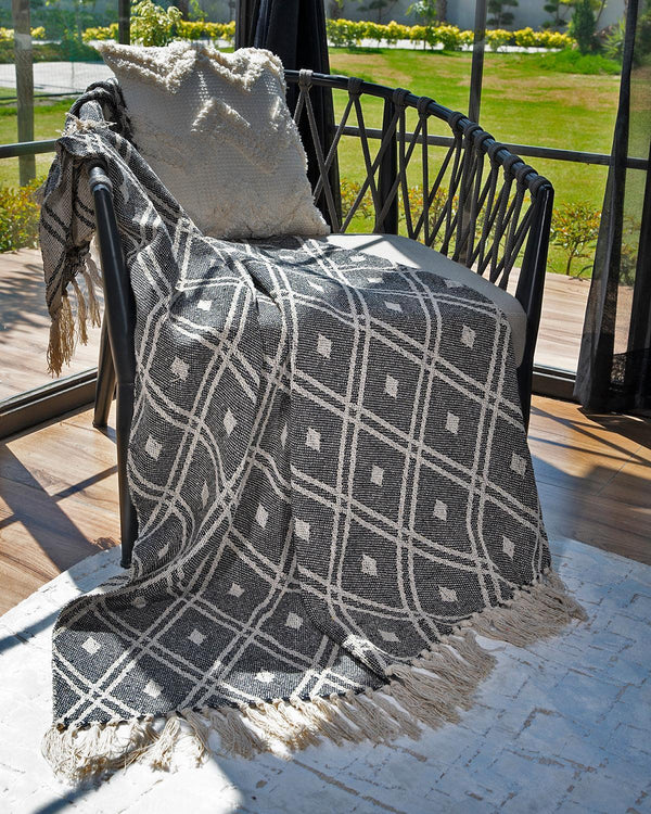 Grey Knitted Cotton Throw